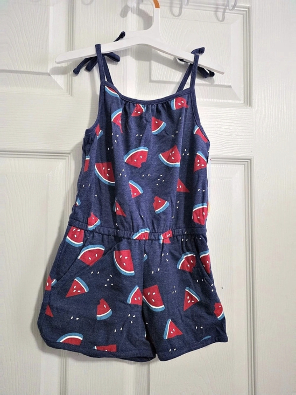 Cat & Jack Watermelon Print Romper Blue & Red Girls XS (4/5)